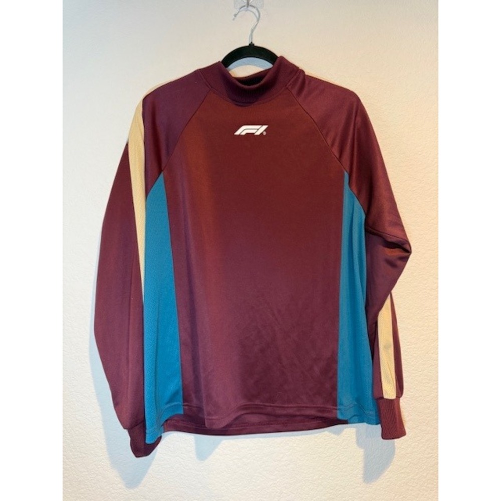 PacSun Formula 1 F1 Mens Mock Neck Long Sleeve Jersey Burgundy Teal Small